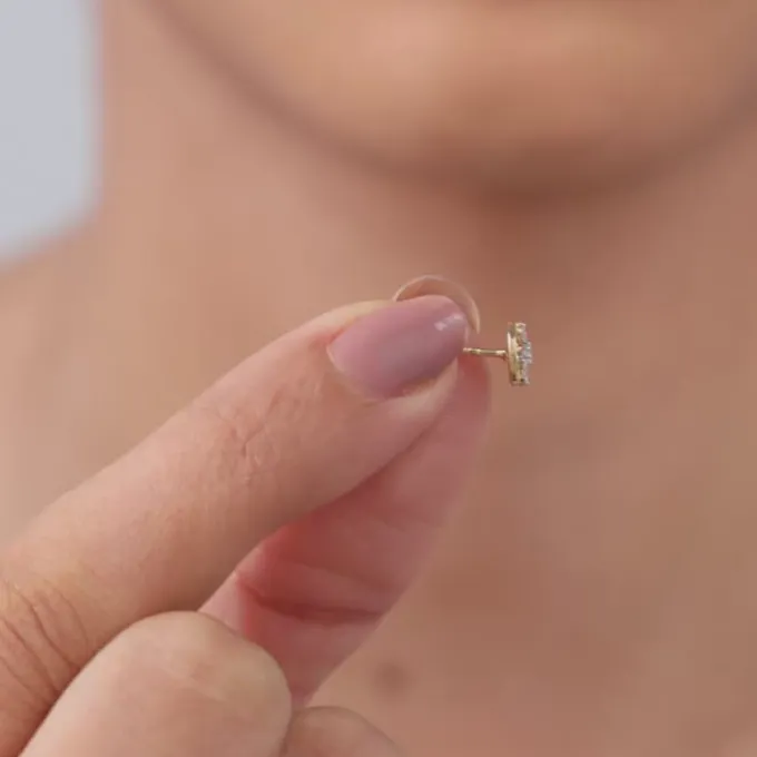 Gold Circle of Cross Lab Grown Diamond Studs