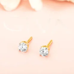 Gold Classic Solitaire Diamond Stud Earrings