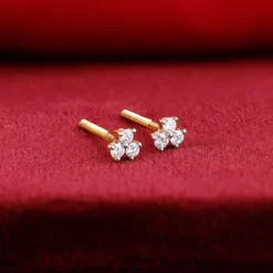 Gold Clover Lab Grown Diamond Stud Earrings
