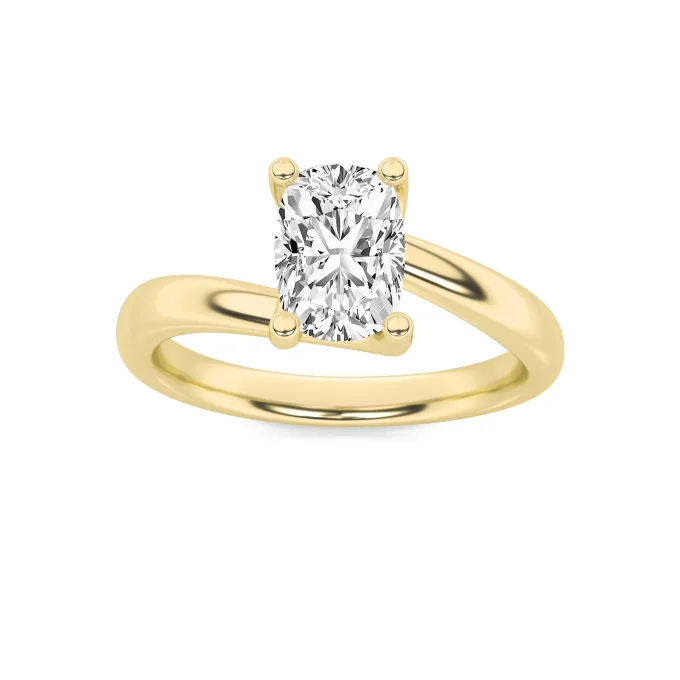 Gold Cushion Cut Solitaire Diamond Ring