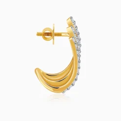 Gold Divine Feathers J Hoop Lab Grown Diamond Earrings