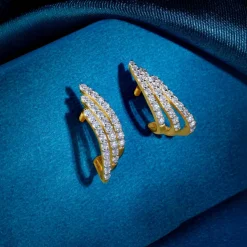 Gold Divine Feathers J Hoop Lab Grown Diamond Earrings