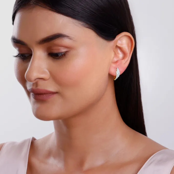 Gold Divine Feathers J Hoop Lab Grown Diamond Earrings