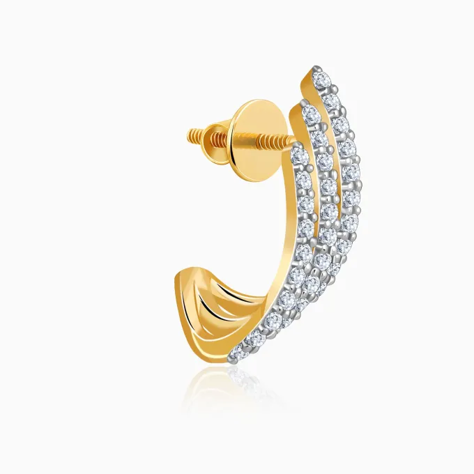 Gold Divine Feathers J Hoop Lab Grown Diamond Earrings