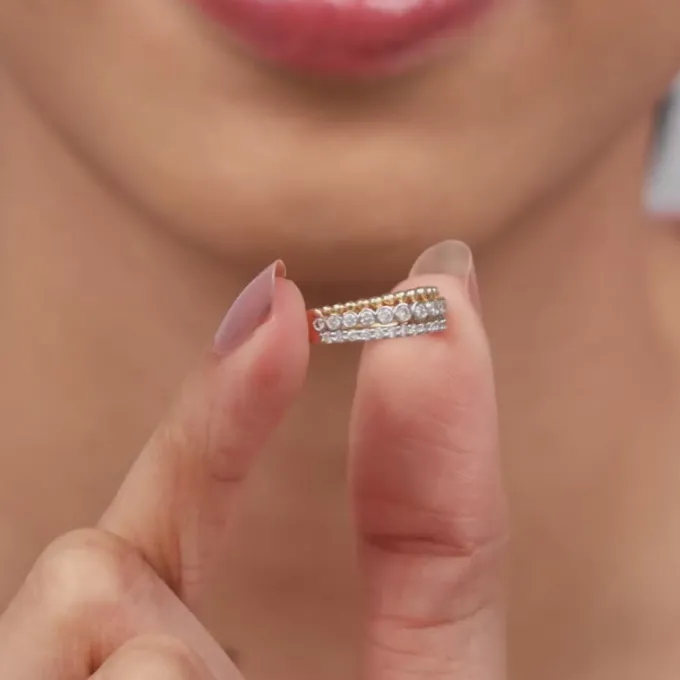 Gold Faux Stack Bezel Lab Grown Diamond Ring