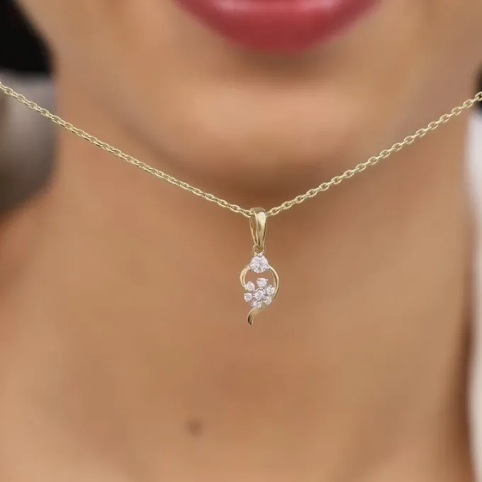 Gold Feathery Elegance Diamond Pendant
