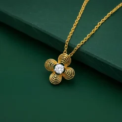 Gold Fleur Halo Lab Grown Diamond Pendant