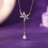 Gold Floral Drop Lab Grown Diamond Necklace
