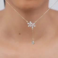 Gold Floral Drop Lab Grown Diamond Necklace