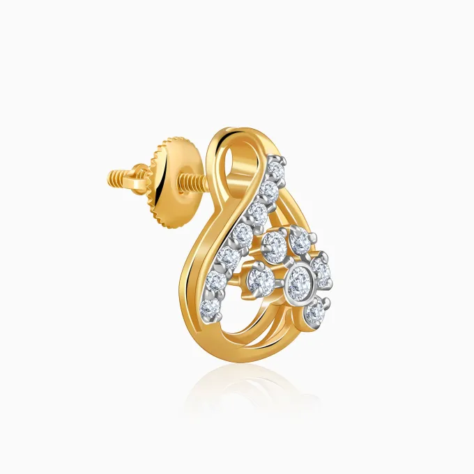 Gold Floral Shell Lab Grown Diamond Earrings