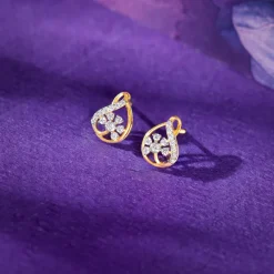 Gold Floral Shell Lab Grown Diamond Earrings