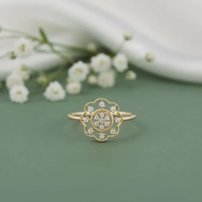 Gold Florette Lab Grown Diamond Ring