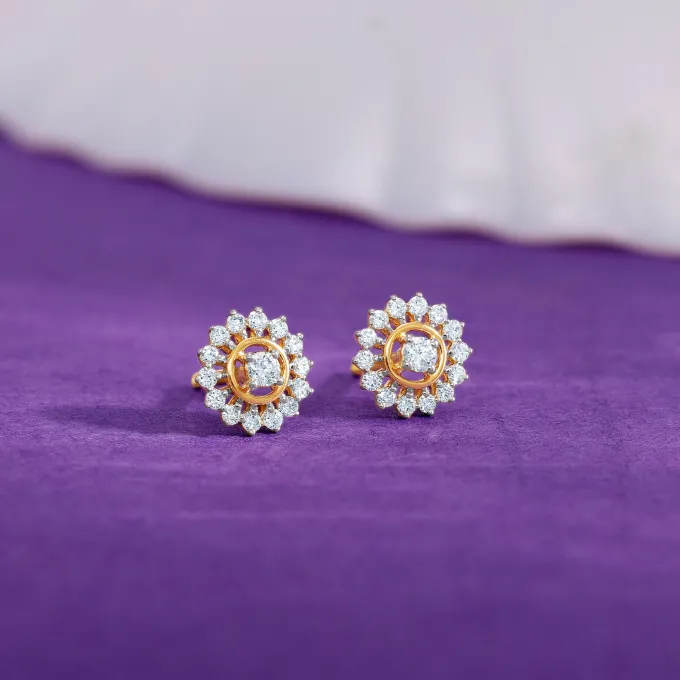Gold Flower Power Lab Grown Diamond Stud Earrings
