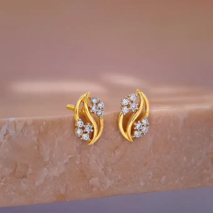 Gold Flower Wave Lab Grown Diamond Earrings