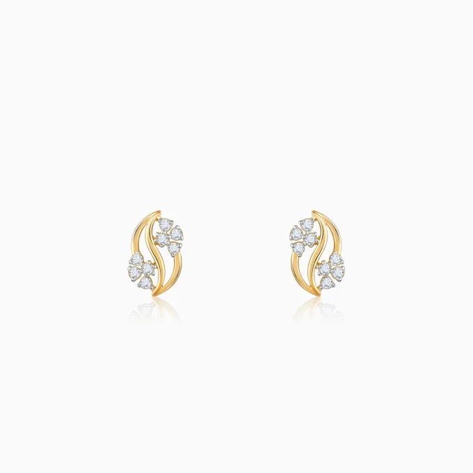 Gold Flower Wave Lab Grown Diamond Earrings