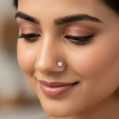 Gold Glittering Cube Lab Grown Diamond Nose Pin