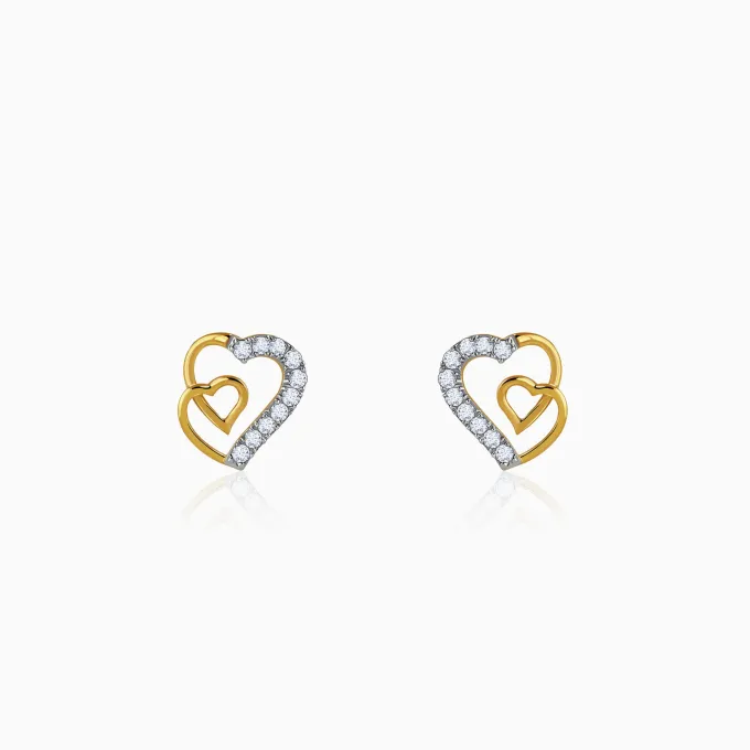 Gold Heart Linked Lab Grown Diamond Studs