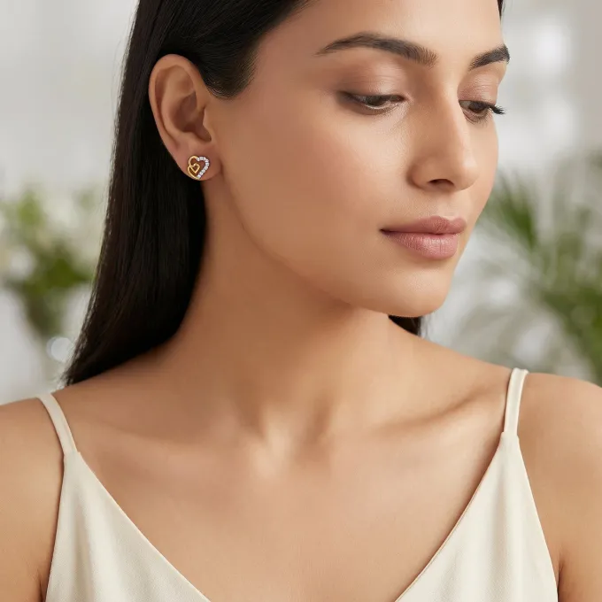 Gold Heart Linked Lab Grown Diamond Studs