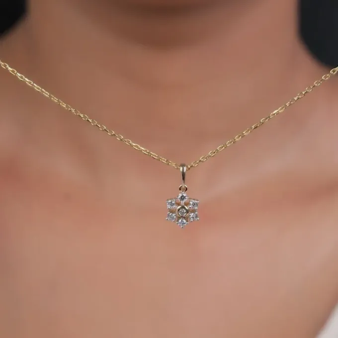 Gold Indent Flora Lab Grown Diamond Pendant