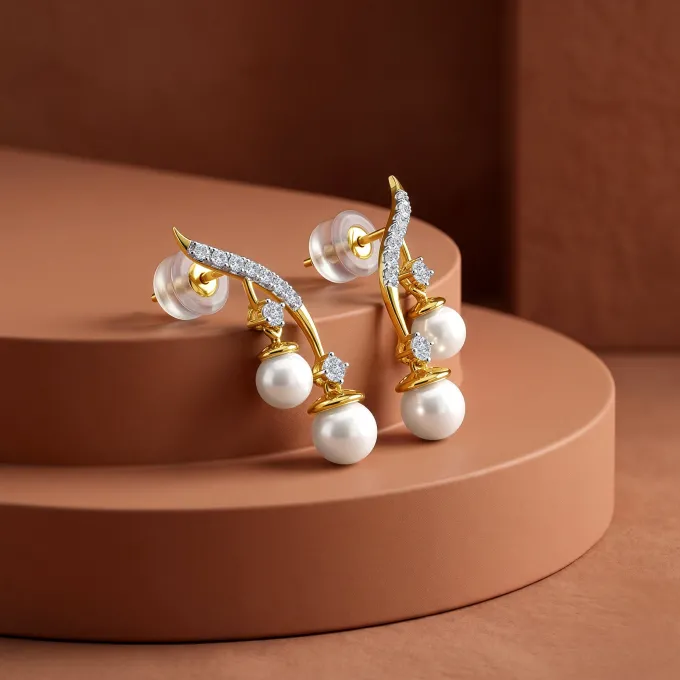 Gold Laurel Aura Lab Grown Diamond Climber Earrings