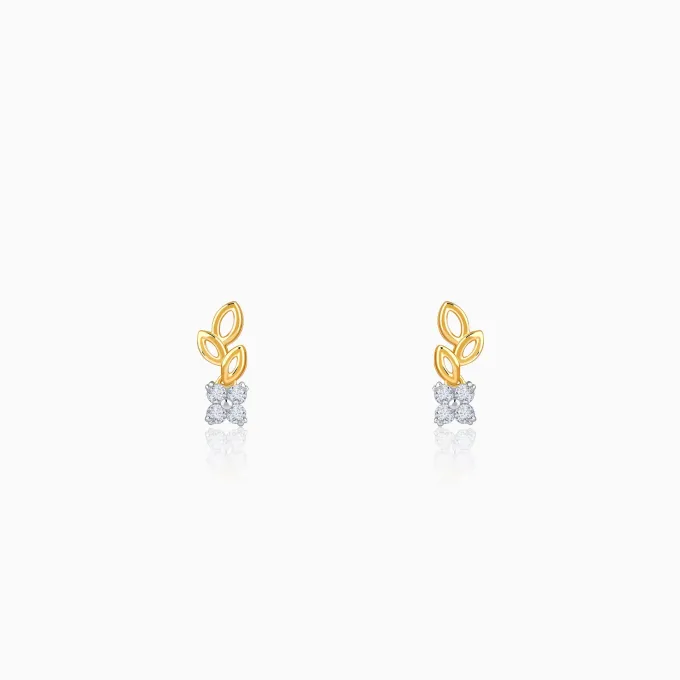 Gold Leaflight Charm Lab Grown Diamond Earrings