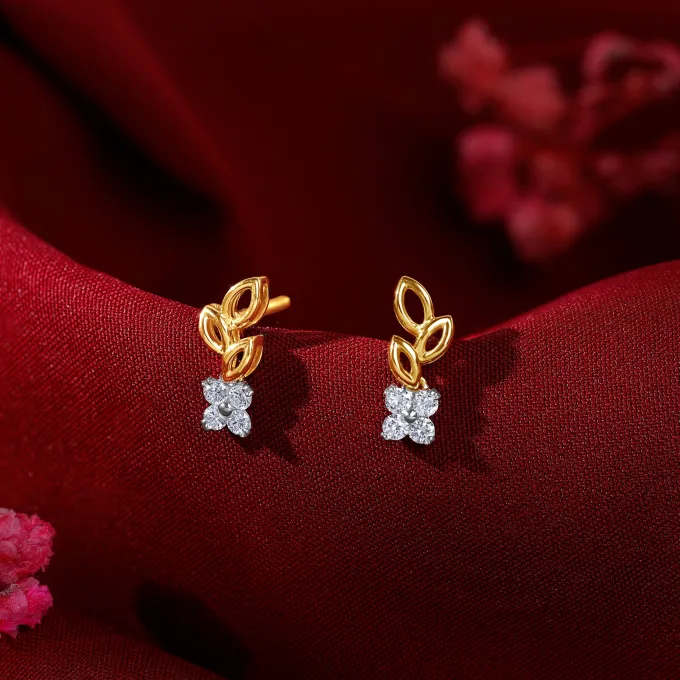 Gold Leaflight Charm Lab Grown Diamond Earrings