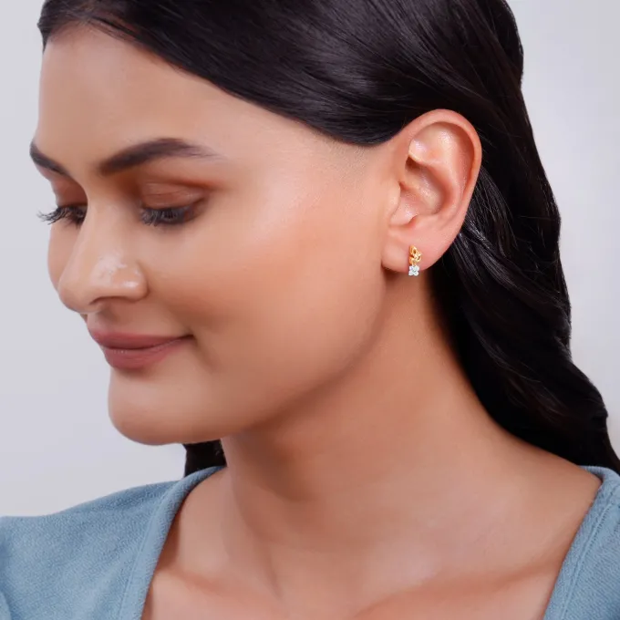 Gold Leaflight Charm Lab Grown Diamond Earrings