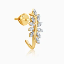 Gold Leafy Brilliance J Studs Lab Grown Diamond Earrings