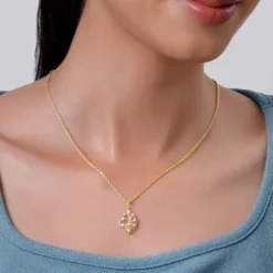 Gold Leafy Glam Lab Grown Diamond Pendant