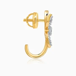 Gold Leafy J Hoop Lab Grown Diamond Earrings