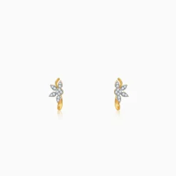 Gold Leafy J Hoop Lab Grown Diamond Earrings