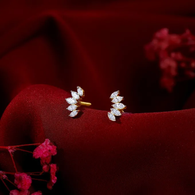 Gold Lotus Petals Lab Grown Diamond Earrings