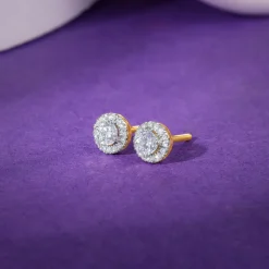 Gold Minerva Halo Soliatire Lab Grown Diamond Studs