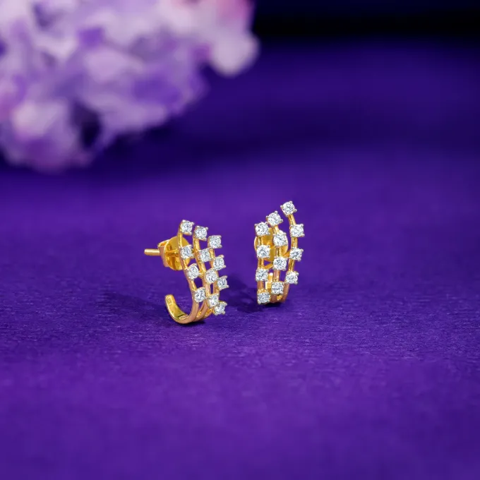 Gold Moonlit Waves J Hoop Lab Grown Diamond Earrings