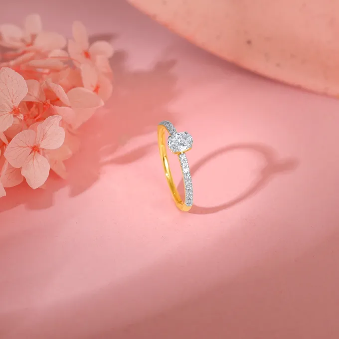 Gold Ovate Solitaire Lab Grown Diamond Ring