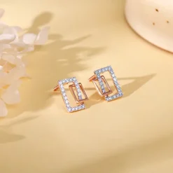 Gold Parallelogram Diamond Earrings