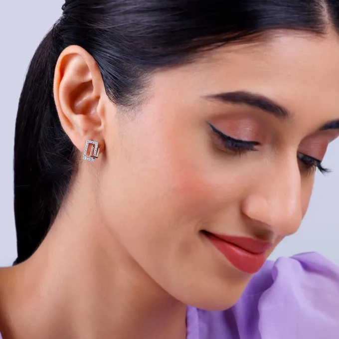 Gold Parallelogram Diamond Earrings