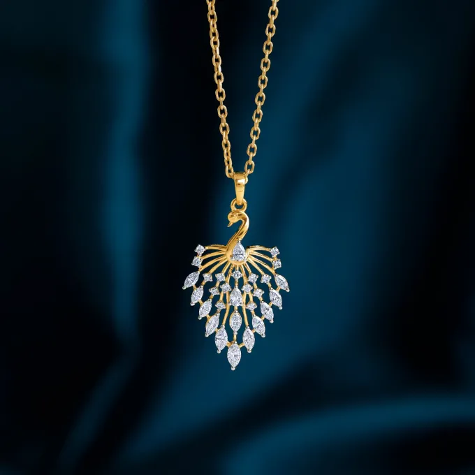 Gold Peacock Dance Lab Grown Diamond Pendant