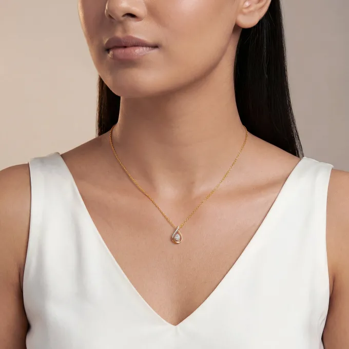 Gold Pear Within Lab Grown Diamond Pendant