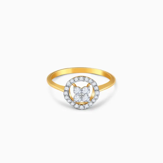 Gold Plumeria Halo Lab Grown Diamond Ring