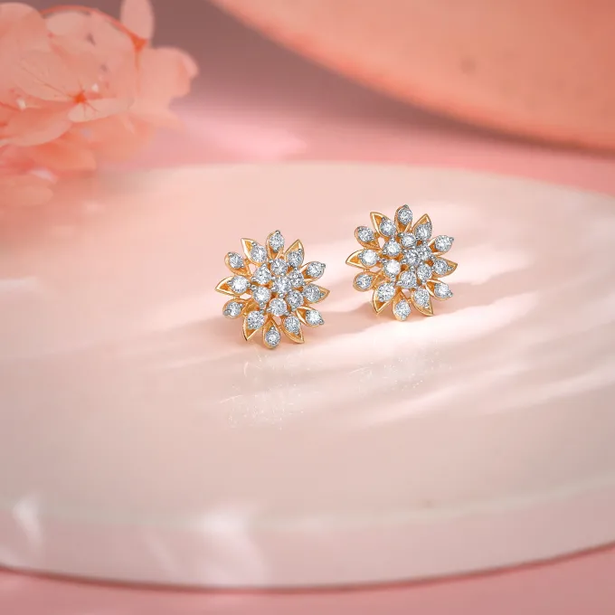 Gold Radiant Blossom Diamond Earrings