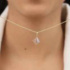 Gold Rhombus Diamond Pendant