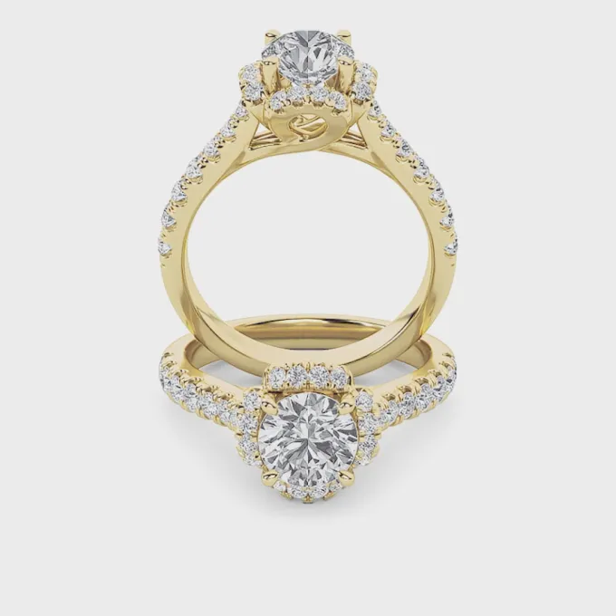 Gold Round Cut Halo Solitaire Diamond Ring