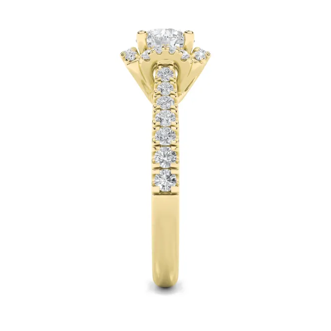 Gold Round Cut Halo Solitaire Diamond Ring