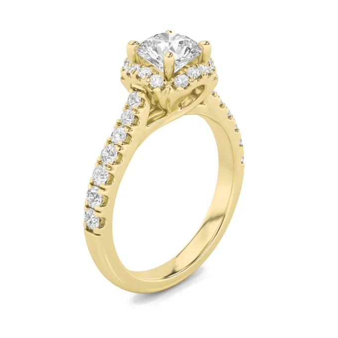 Gold Round Cut Halo Solitaire Diamond Ring