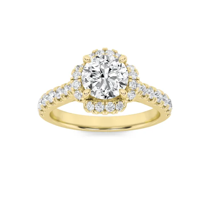 Gold Round Cut Halo Solitaire Diamond Ring