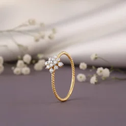 Gold Snowflake Beaded Lab Grown Diamond Ring
