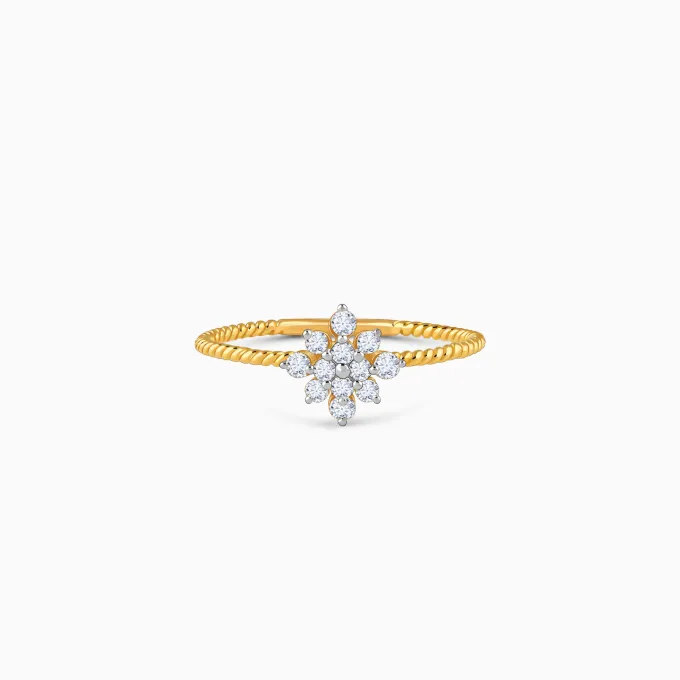 Gold Snowflake Beaded Lab Grown Diamond Ring