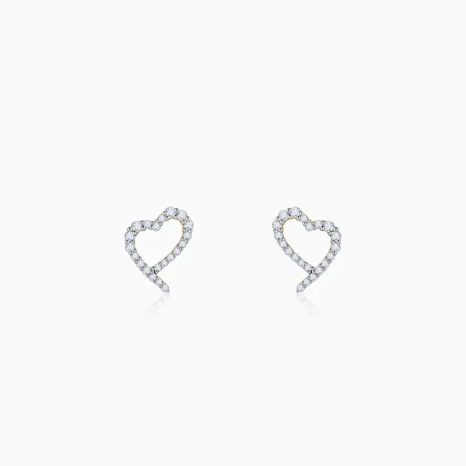 Gold Sparkle Heart Lab Grown Diamond Earrings