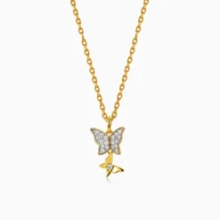 Gold Sparkling Butterfly Lab Grown Diamond Pendant